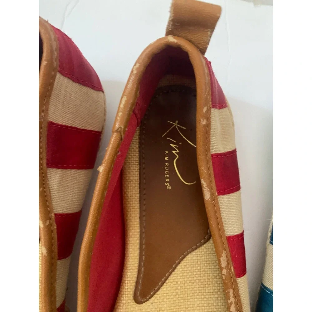 Lot of 2‎ Kim Rogers Striped Espadrille Flats Red Blue Nautical Flower Accents8